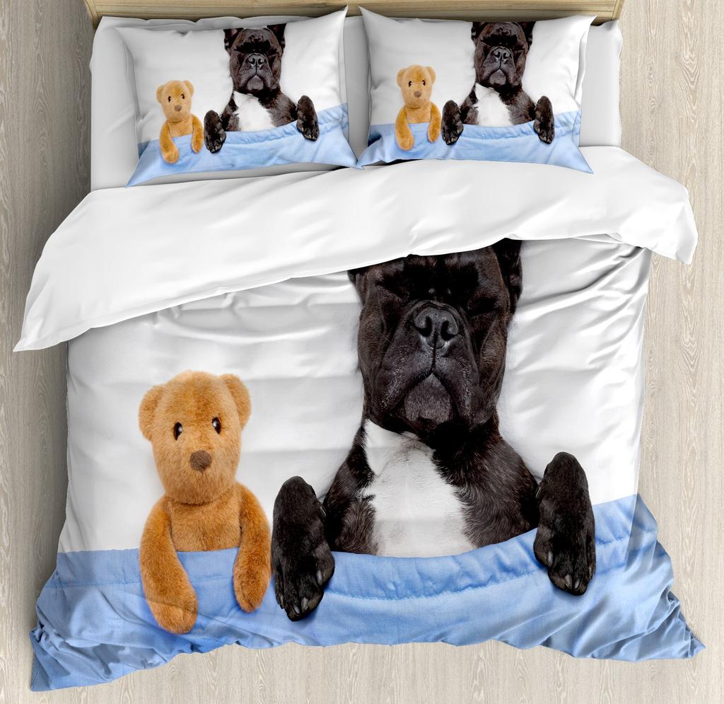 French Bulldog Duvet Cover Set Cute Animal Modern Decorative 3 Piece Bedding Set With 2 Pillowcase Dog Pattern Comforter Covers