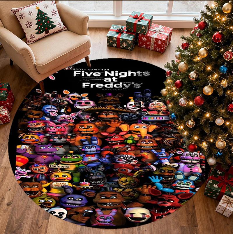 Five Nights at Freddy's Pattern Round Rug, Indoor/Outdoor Mat, for Picnic, Gameroom, Bedroom, Office, Living Room, Home Decor Carpet, Birthday Gift