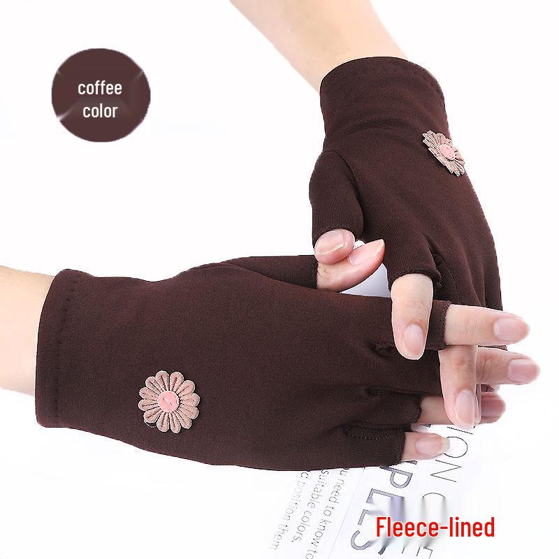 Women's Fleece Fingerless Gloves: Korean Style, Warm for Autumn & Winter, Elastic, Perfect for Driving, Cycling, and Dancing.
