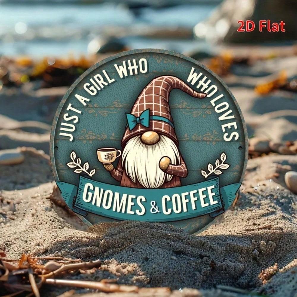 Funny Gnome Metal Sign 20x20, Girl Who Loves Dwarfs Round Wall Decor, Satirical 2D Flat Printed Circular Plaque