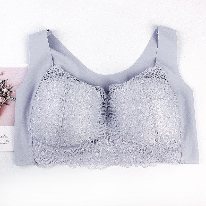 Sexy Large Size Underwear Female Sense of Lace Thin Section Without Steel Ring Undershirt Type Increased Sports Sleep Polymerization Bra
