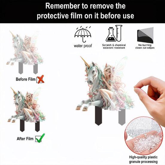 Unicorn Fairy Garden Stake, 2D Acrylic Yard Art Stake, Waterproof Flower Fairy Outdoor Decoration for Lawn Planter Flower Bed
