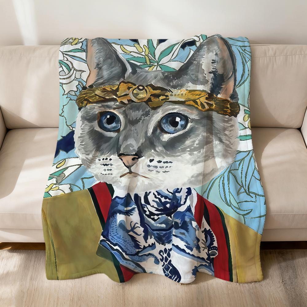 Cute Vintage Cartoon Cat Fashion Brand Flannel Soft Warm Plush Blanket Sofa Living Room Pet Hogar Bedroom Gift Home Car Portable