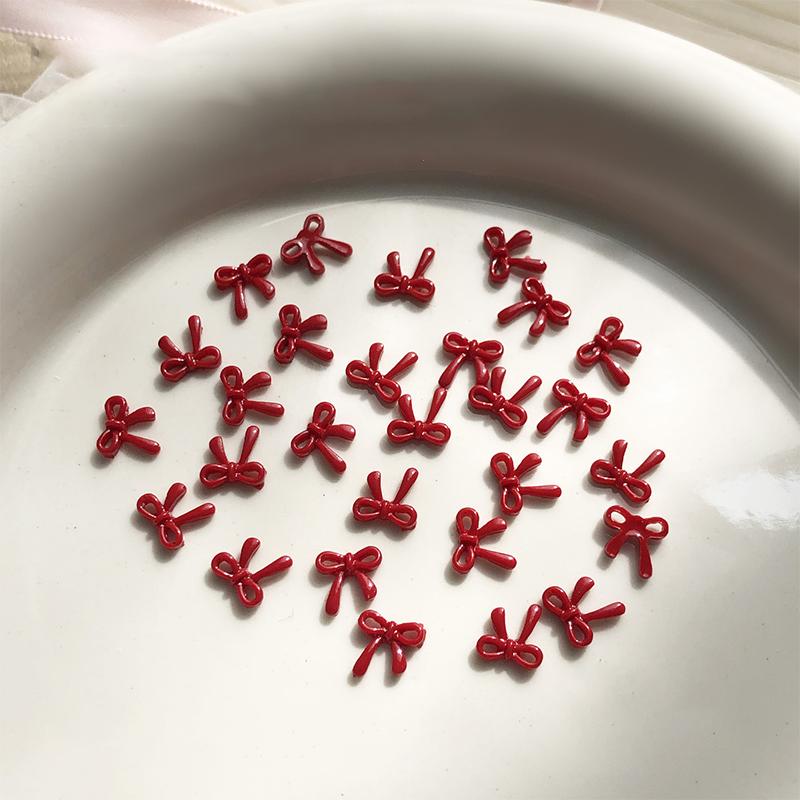 100PCS 3D Nail Art Red Bow Charms Supplies Kawaii Accessories Resin For Nails Decorastion Product Manicure Decor Materials Tool