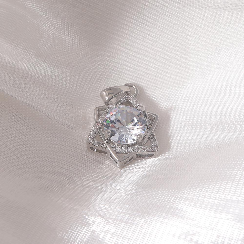 Двухцветное золотое и серебряное шестиугольное звездчатое бриллиантовое колье-подвеска для женщин