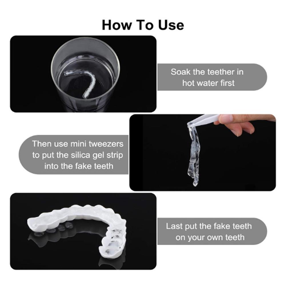 2 Pairs Smile Whitening Teeth Snap On Silicone Cosmetic Denture Upper and Lower Fake Tooth Cover Perfect Fit Teeth Beauty Tool