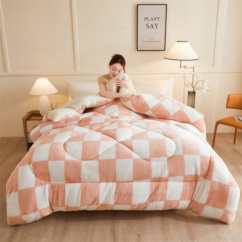 Checkerboard Thickened Coral Fleece Winter Blanket Double Sided Plush Warm Quilts for Bed Super Soft Queen Size Winter Comforter