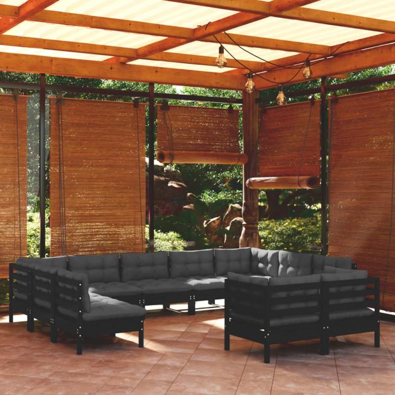 Day and Night - Day and Night Garden Furniture 11 Pieces and Cushions Black Solid Pine Wood