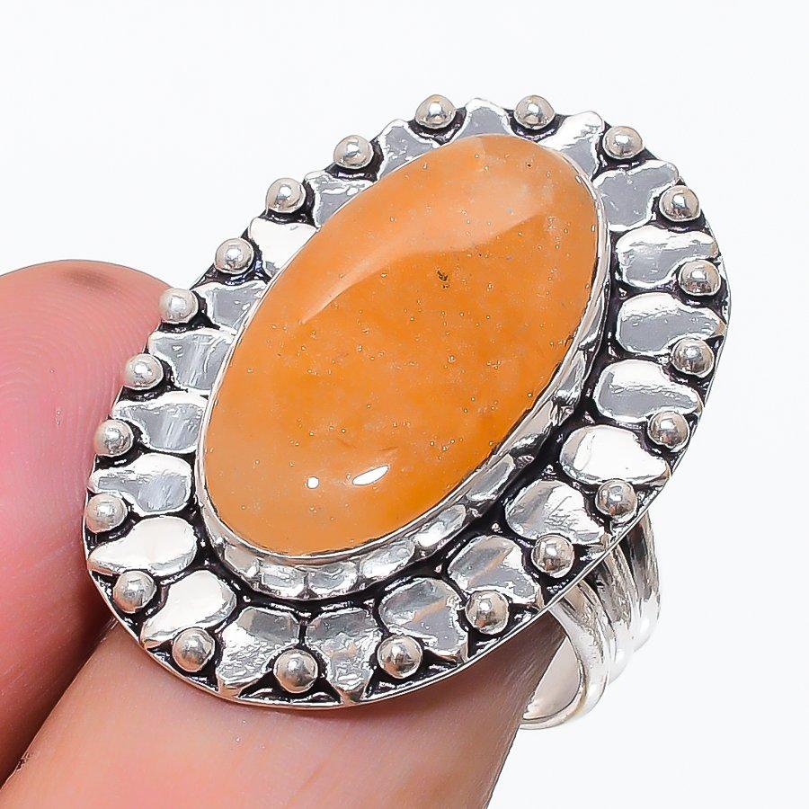 Natural Orange Aventurine 925 Sterling Silver Jewelry Ring Size 8.5 U5y62