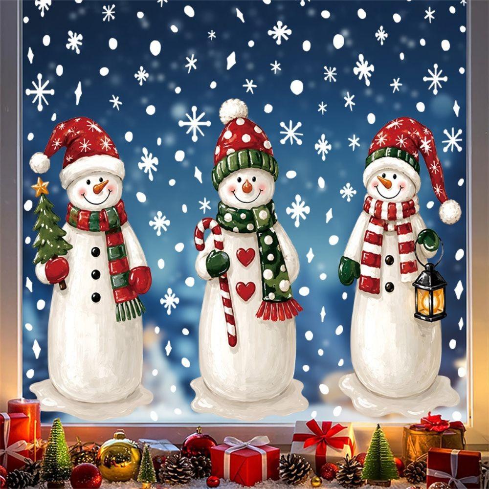 Multicolor Christmas Static Sticker Cartoon Snowman Window Clings Window Decals For Glass Window