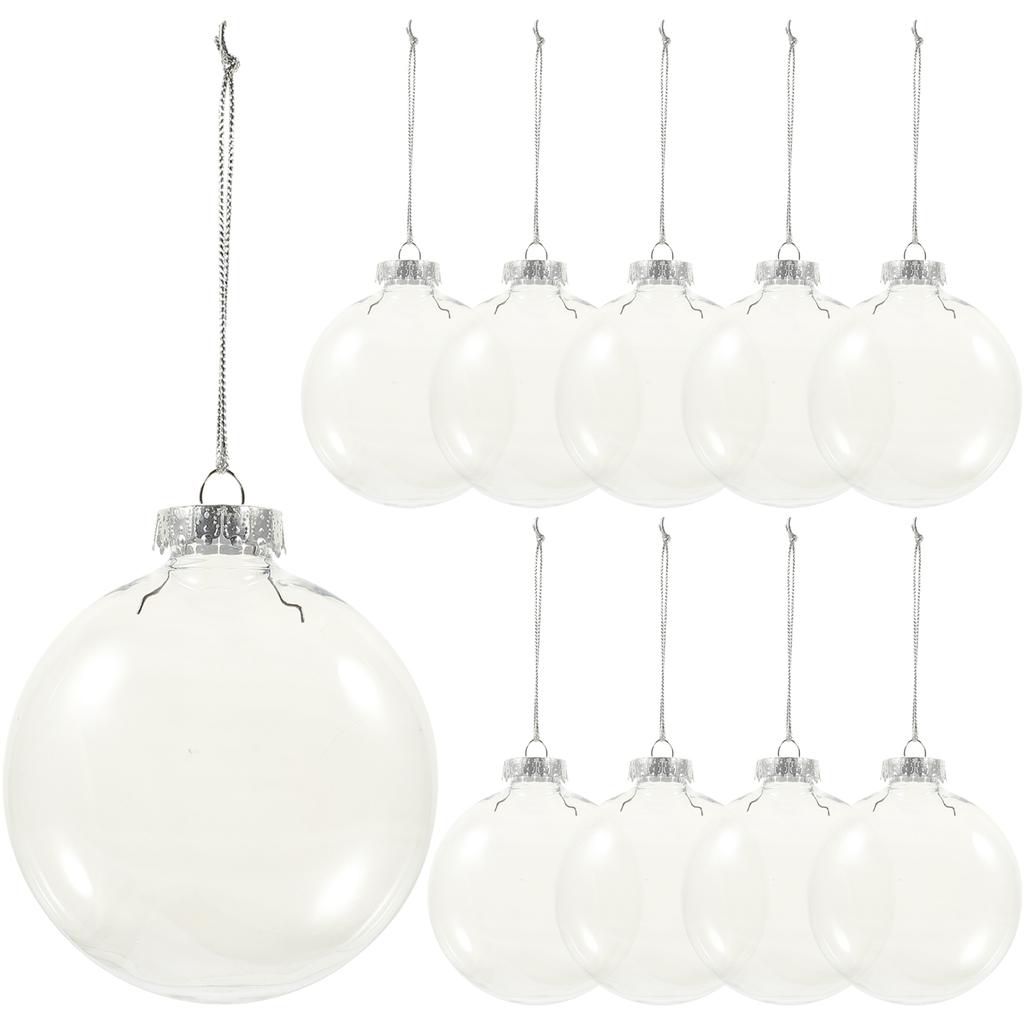 10pcs 8CM Christmas Transparent Balls Hollow DIY Plastic Fillable Bauble Xmas Tree Hanging Ornaments Home Party Gifts Box Decor