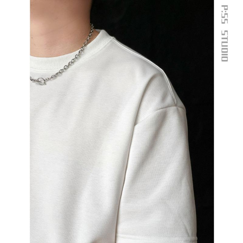 Men's Everyday Wear Solid Color Loose Fit Crew Neck Short Sleeve Cotton T Shirt