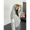 Womens Striped Embroidered Letter Hooded Sweatshirt Loose Casual Versatile Top