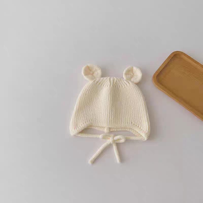 Children's Cute Knit Hat with Round Ears - Autumn/Winter Wool Hat with Drawstring and Ear Protection for Boys and Girls