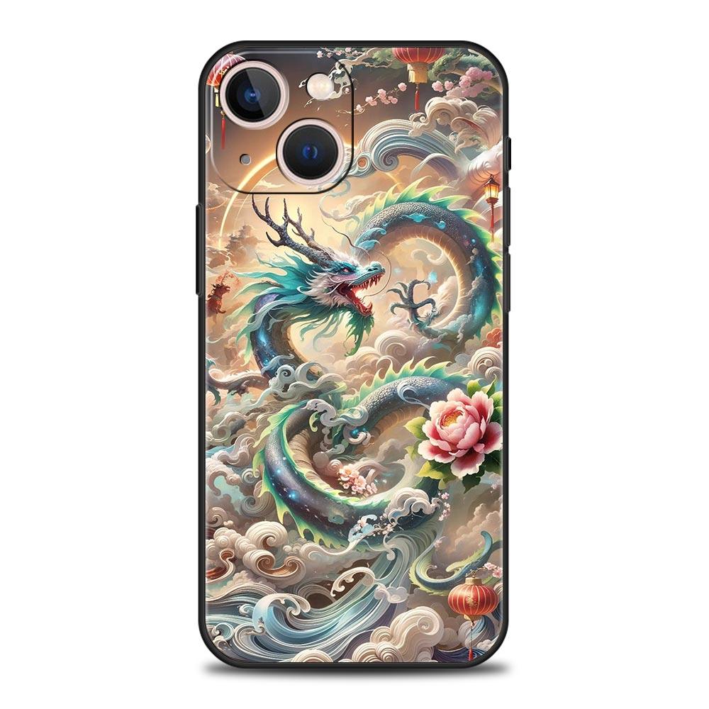 Chinoiserie Loong Flower Dragon Phone Case Cover for iPhone 17 16 15 14 13 12 11 Pro Max 17 Air Plus Shockproof Soft TPU Shell