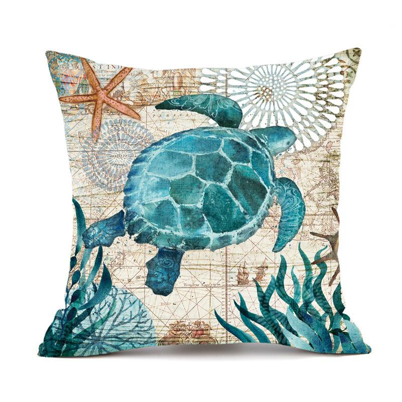 Marine Life Turtle Cushion Cover Pillow Case Living Room Bay Window Linen Cushion Cover