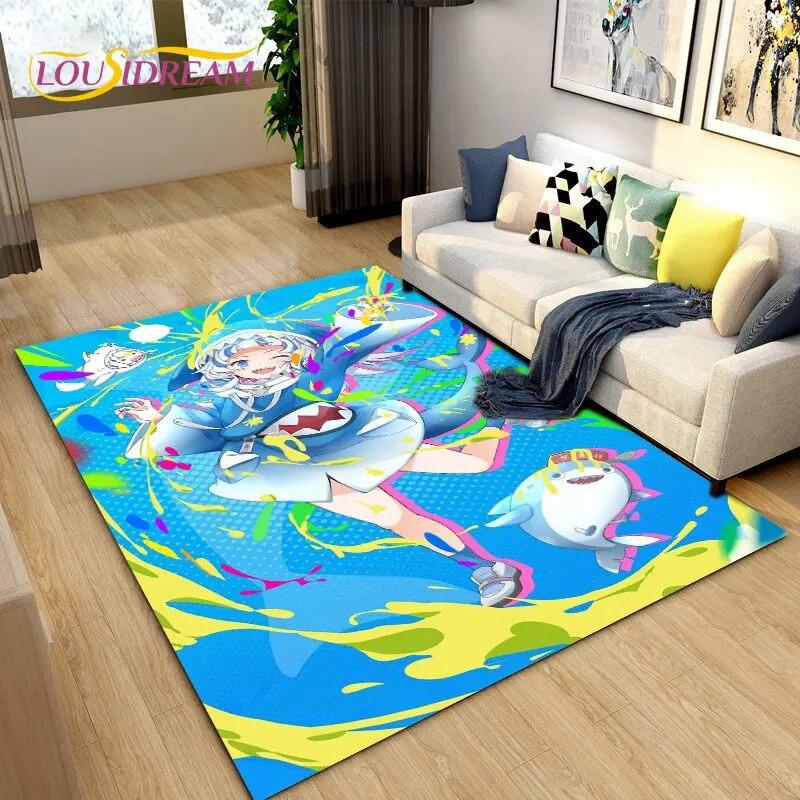 Cute Anime Gawr Gura Hololive Shark Area Rug,Carpet Rug for Living Room Bedroom Sofa Doormat Decoration, Kids Non-slip Floor Mat