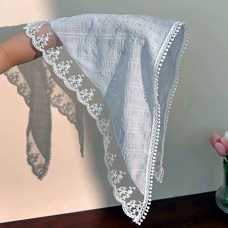 2026 Pastoral Style Lace Triangle Scarf Headband - Sweet Temperament Retro Plaid Ribbon Accessory.