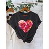 European Size Large Multi-Color Heart Pattern Women'S Fashion T-Shirt | 180g Crew Neck, Regular Length, Elegant Style, Summer Season