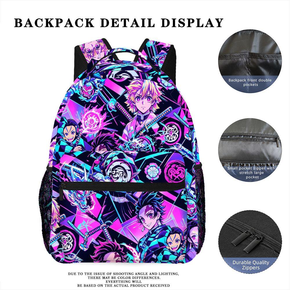 Demon Slayer Anime Rucksack Neon Print Tanjirou Zenitsu School Tote Roomy Casual Trip Rucksack Mochilas Great for Daily Activities