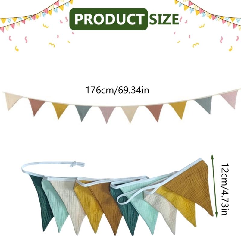 Cotton Fabric Pennant String Bunting Flags Triangular Banners Garlands for Nursery Baby Shower and Playroom Decoration X3UC