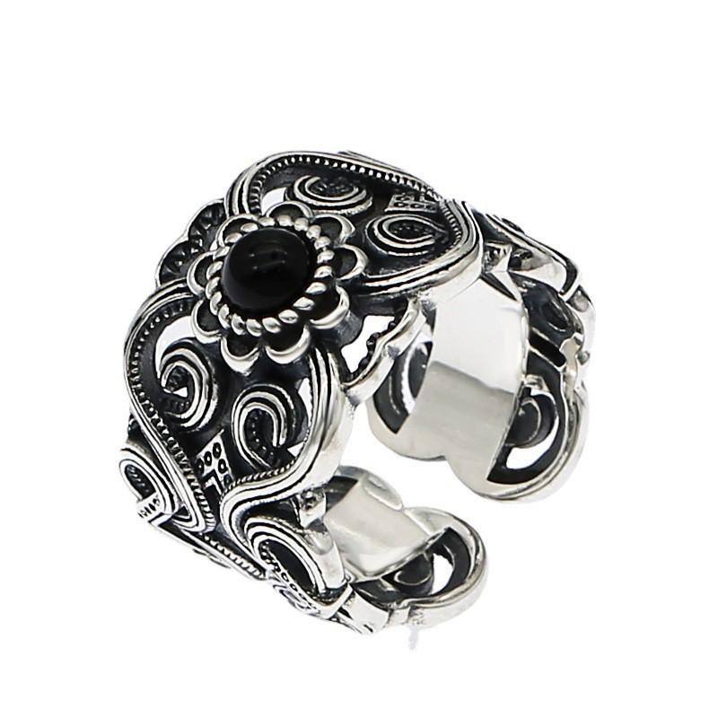 Adjustable Open Ring Men Women Vintage Ethnic Mongolian Sterling Geometric Statement Jewelry