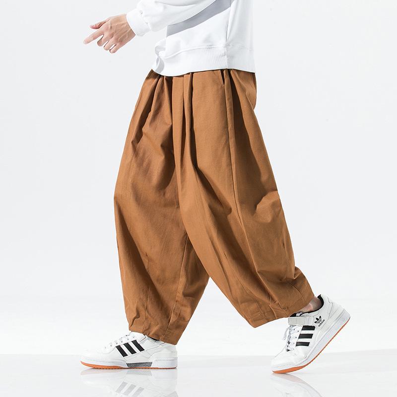 2024 Spring Men's Plus Size Wide Leg Lantern Harem Pants - Solid Color, Loose Fit, Casual Cargo Style