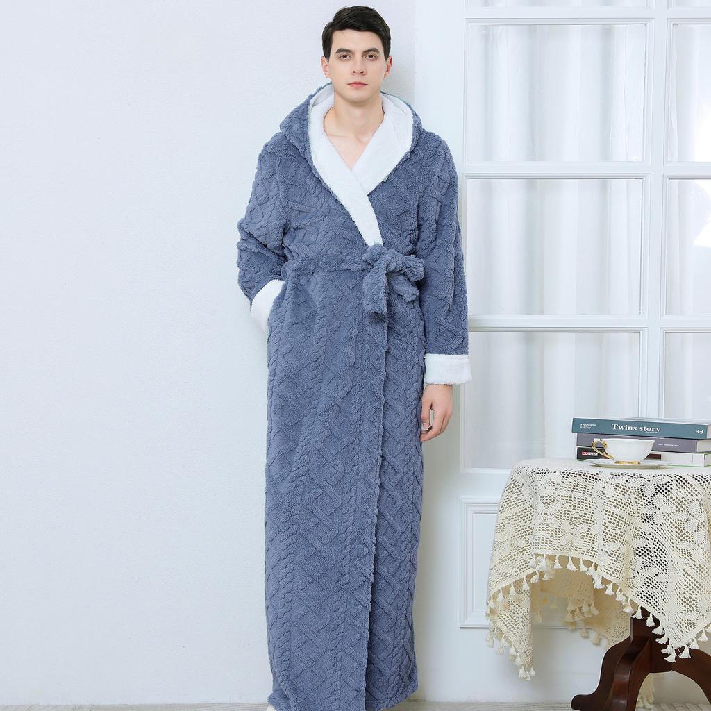 Halat de Baie cu Glugă de Iarnă pentru Bărbați Halate de Baie Lungi din Pluș cu Glugă Halat de Baie Confortabil și Călduros Halat de Spa Pufoasă cu Buzunare Halat de Casă pentru Bărbați Halate Pufoase din Fleece