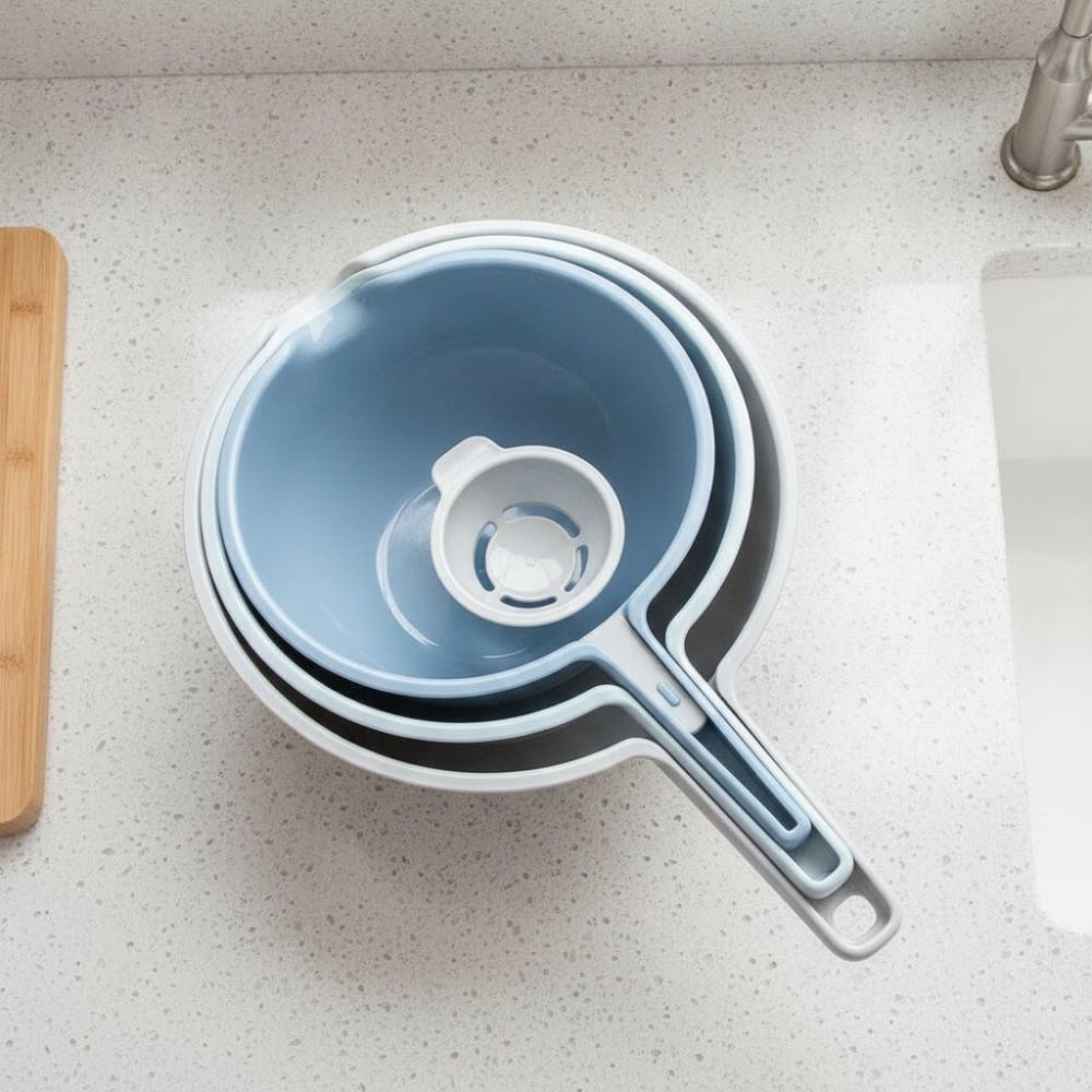 4PCS/Set Comfortable Grip Salad Bowls With Handle Flour Mixing Basin Drip Basin  Fruit