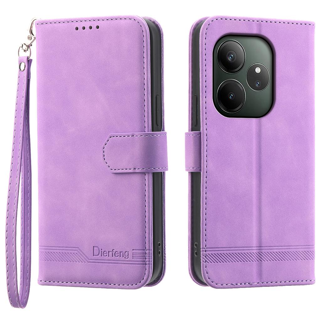 DIERFENG DF-03 For Realme GT 6 5G Leather Case Lines Imprint Wallet Phone Cover