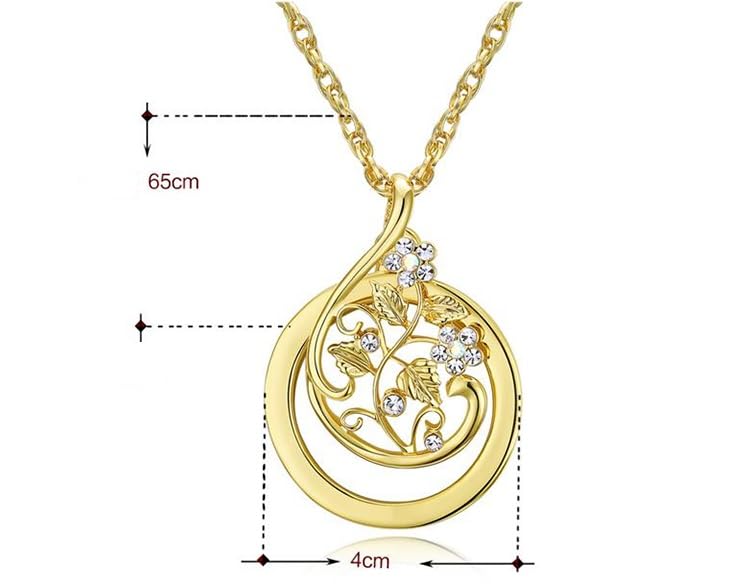 Magnifying Glass Pendant Necklace with Sparkling Rhinestones and Luxury Floral Openwork Pattern (Gold)