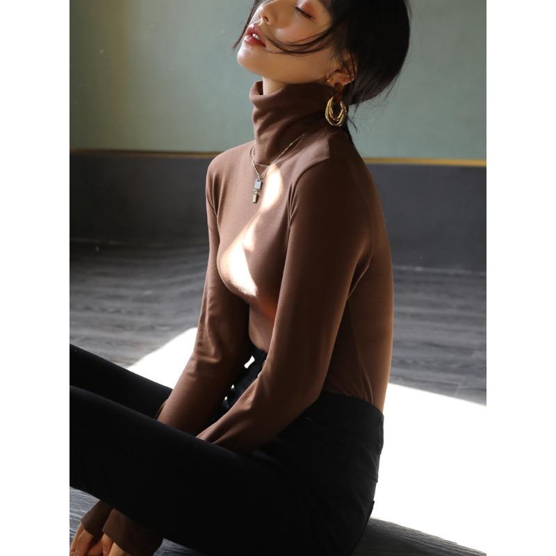 Solid Color German Velvet Stacked Turtleneck Bottoming Shirt for Women, Autumn and Winter Velvet Thickened Long-sleeved Bottoming Shirt, Tight Shirt