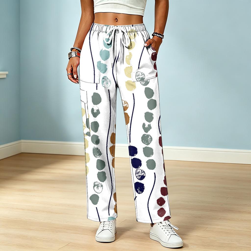 Women's Color Drawstring Elastic Waist Work Pants with Pockets, Casual Uniform Scrub Pants for Daily Wear