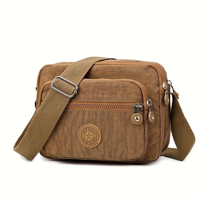 

Прочная многослойная сумка через плечо на молнии, нейлоновая квадратная сумка через плечо, идеальная сумка-мессенджер для ежедневного использования коричневый