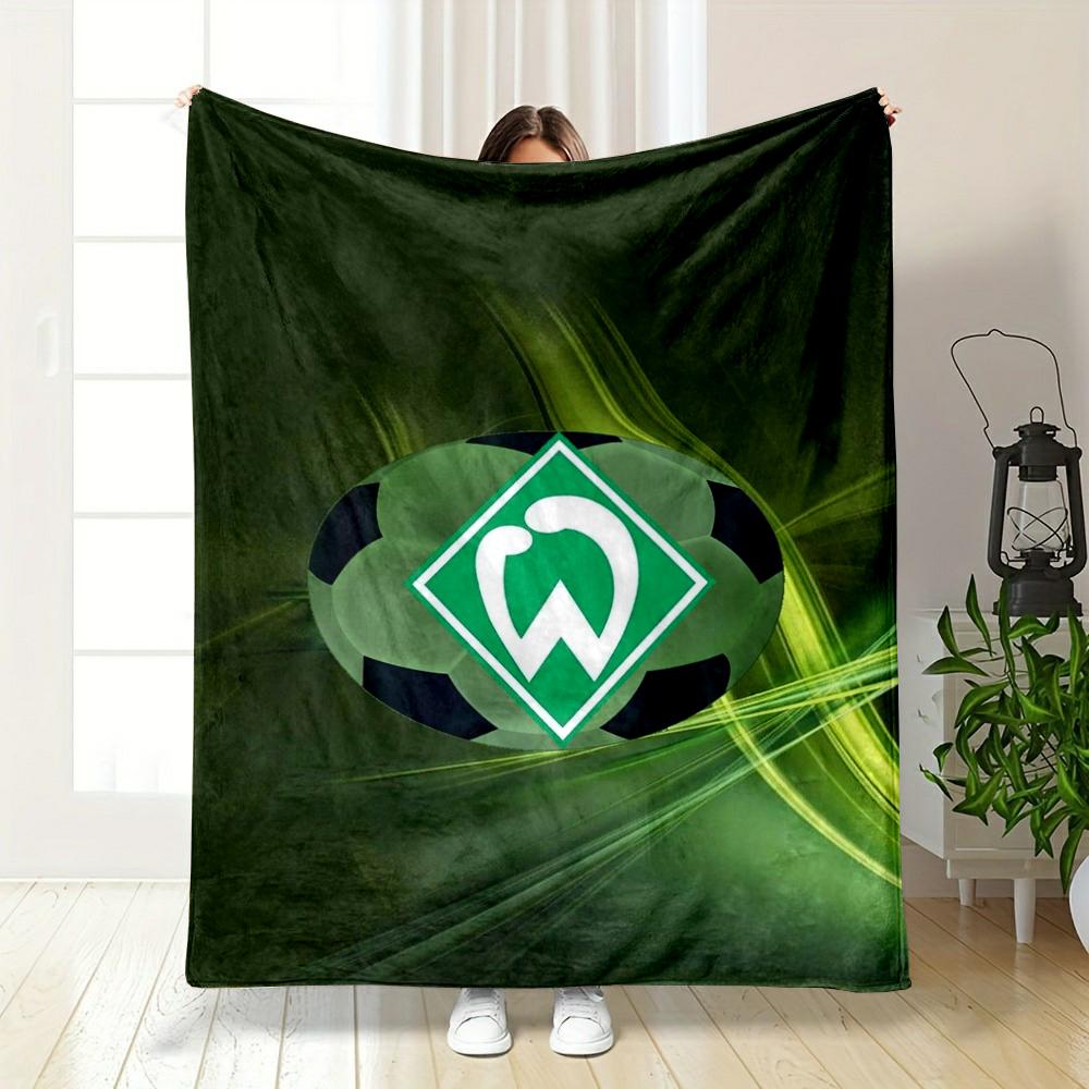 Green Geometric Logo Designed Flannel Blanket for Bedroom, Living Room, Sofa, and Nap