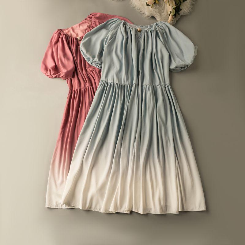 

Summer Export K-style New Fresh Age-Reducing Versatile Casual round Neck Shirt with Half Sleeve Dress Deep powder gradient M