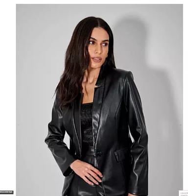 AL KHALID Nero Formale Pelle Vera Festa Blazer Pelle di Agnello Elegante Fatto a Mano Designer Donne