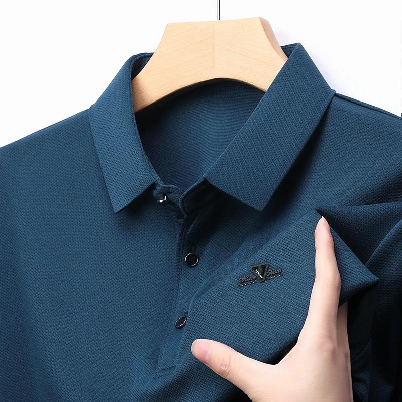 Nová pánská business casual košile s krátkým rukávem s odznakem, jednobarevná polokošile, módní, prodyšná, pohodlná, všestranný top