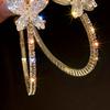 Yousheng 1 Pair C-Shaped Earrings for Women, Micro-Paved Cubic Zirconia Dragonfly Design Hoop Earrings with Imitation Pearl, Slimming Face Jewelry for