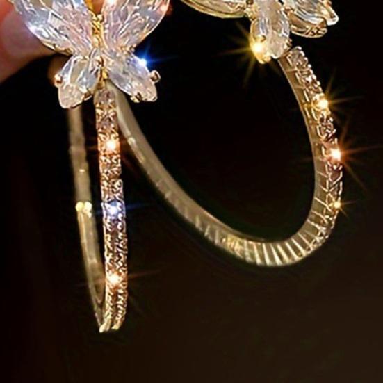 Yousheng 1 Pair C-Shaped Earrings for Women, Micro-Paved Cubic Zirconia Dragonfly Design Hoop Earrings with Imitation Pearl, Slimming Face Jewelry for
