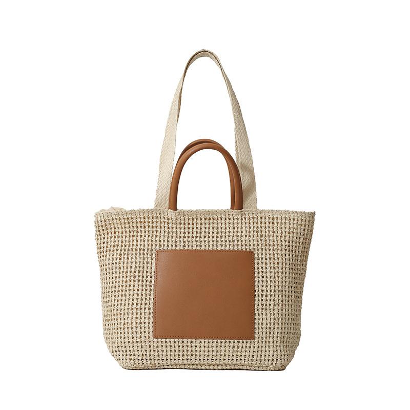 Large Capacity Hand Carry Woven Bag Women's 2025 New Fashion Shoulder Bag Contrasting Color Niche Tote Bag