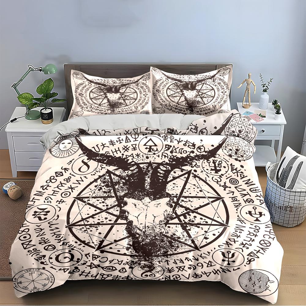 Goat Skull Pentagram Bedding Set Bedding set (1 duvet cover, 2 pillowcases, duvet not included)