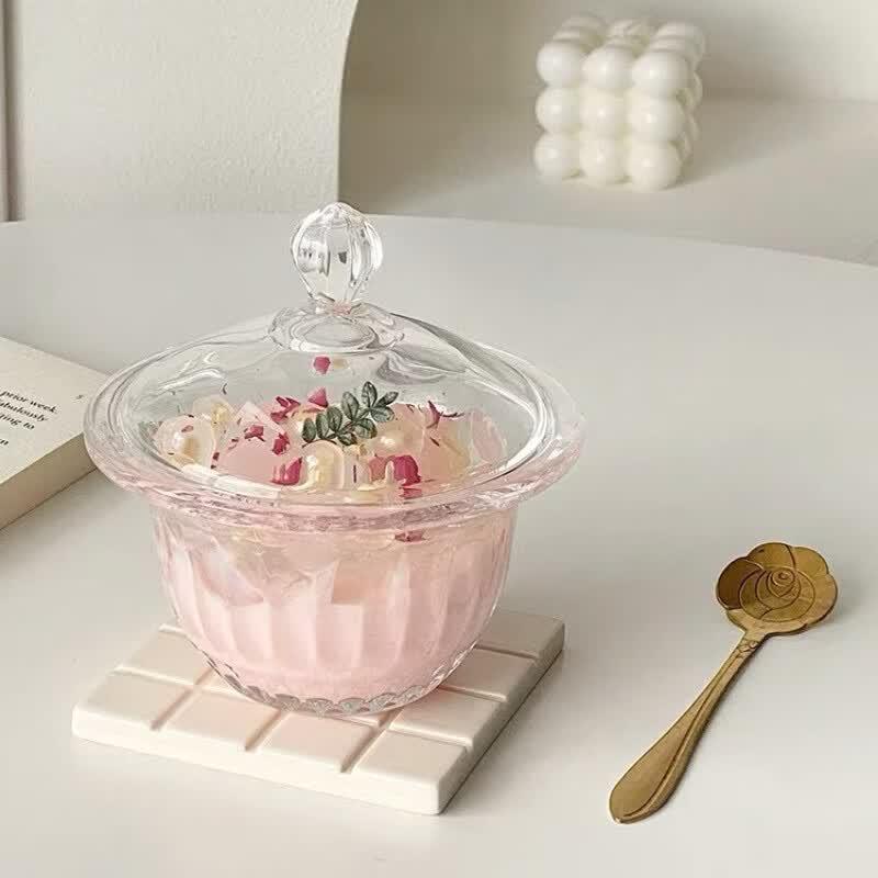 Transparent Glass Dessert Bowls with Lids (Set of 2)