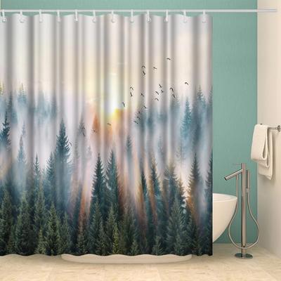 Naturlandschaft Duschvorhang Grün Badezimmer Dekoration mit 12 Haken 72x72 Zoll