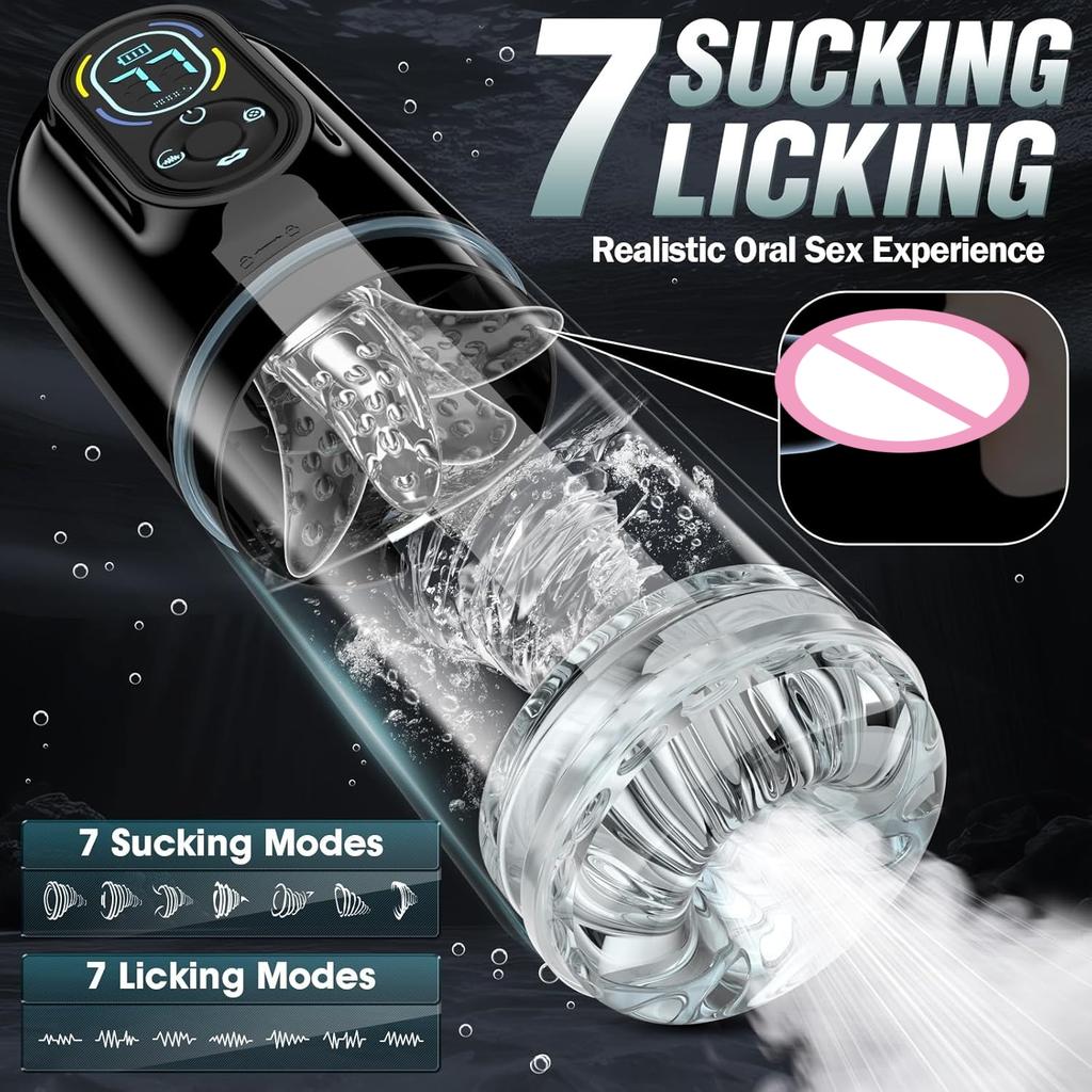 KUSHOR Automatic Male Masturbator Penis Pump Sex Toy for Men Pocket Pussy LCD Blowjob Sex Machine With7 Thrusting Rotating Modes