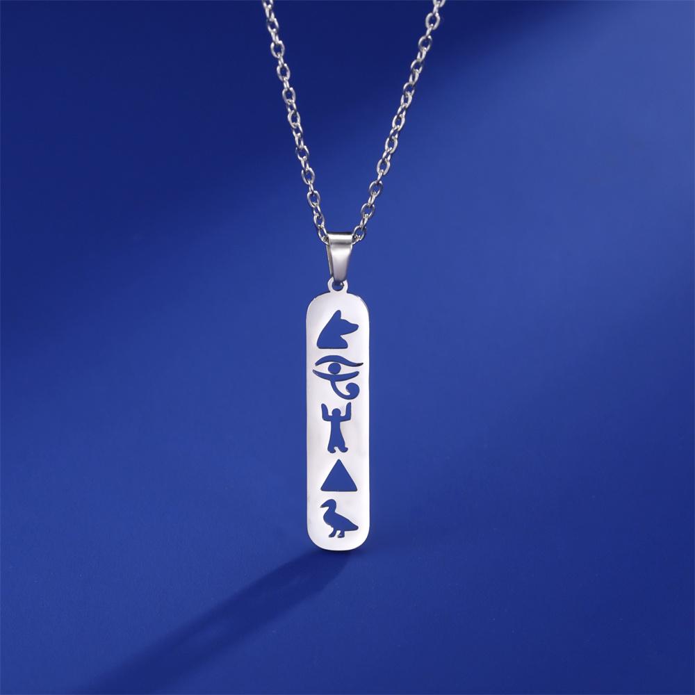 Hieroglyphs Cartouche Necklace Stainless Steel Egyptian Ankh Eye of Horus Egypt Goddess Wing Necklaces Spiritual Jewelry