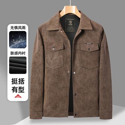 Spring and Autumn Jacket Men's New Style Trendy Brand Sense Flip Collar Fashion Suede Plush Coat