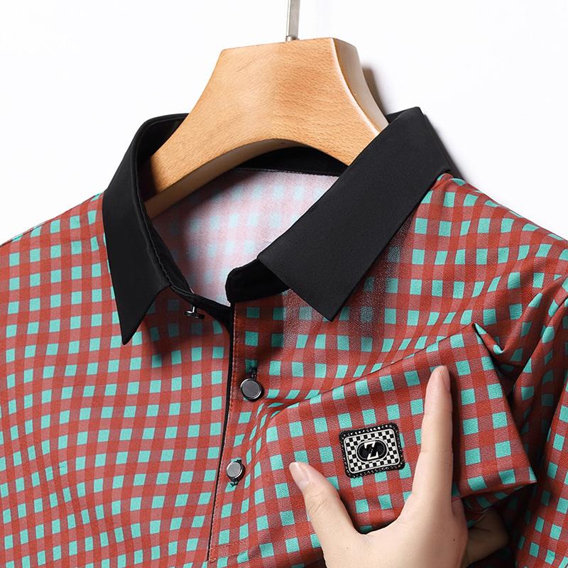 Men s Polo Shirt High-End Fashion Checkered Jacquard Short Sleeve Summer Quality Lapel T-shirt Business Menswear M