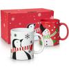 2 Pcs Ceramic Christmas Mugs, Premium Merry Christmas Gifts, 12 Oz Red and White Mugs with Handle, Microwave Safe for Coffee Tea