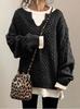 Trendy Loose Fit Women's Cross Stitch Knit Sweater